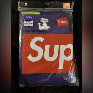 Supreme Hanes Tagless T-shirts Tee (Pack of 2) Purple Size Medium Box Logo New